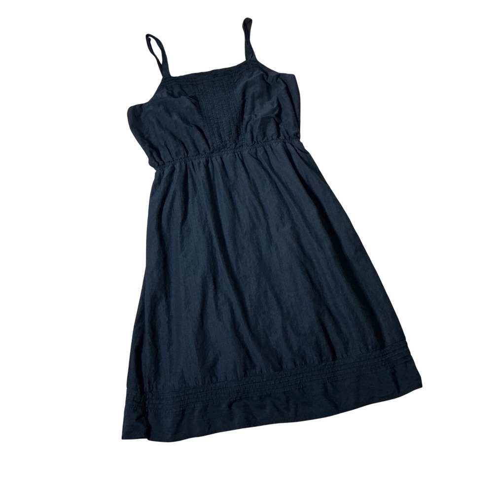 Old Navy Boho Smocked Midi Sun Dress Womens Large Black Cotton Blend Pintuck Hem